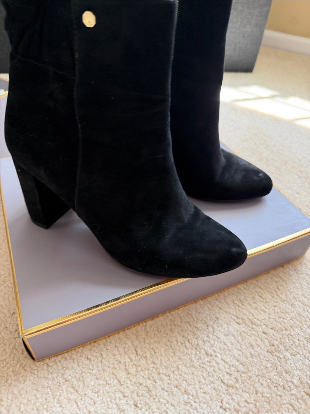 Louise et Cie Black Suede High Block Heel Ankle Boots - Picture 5 of 8